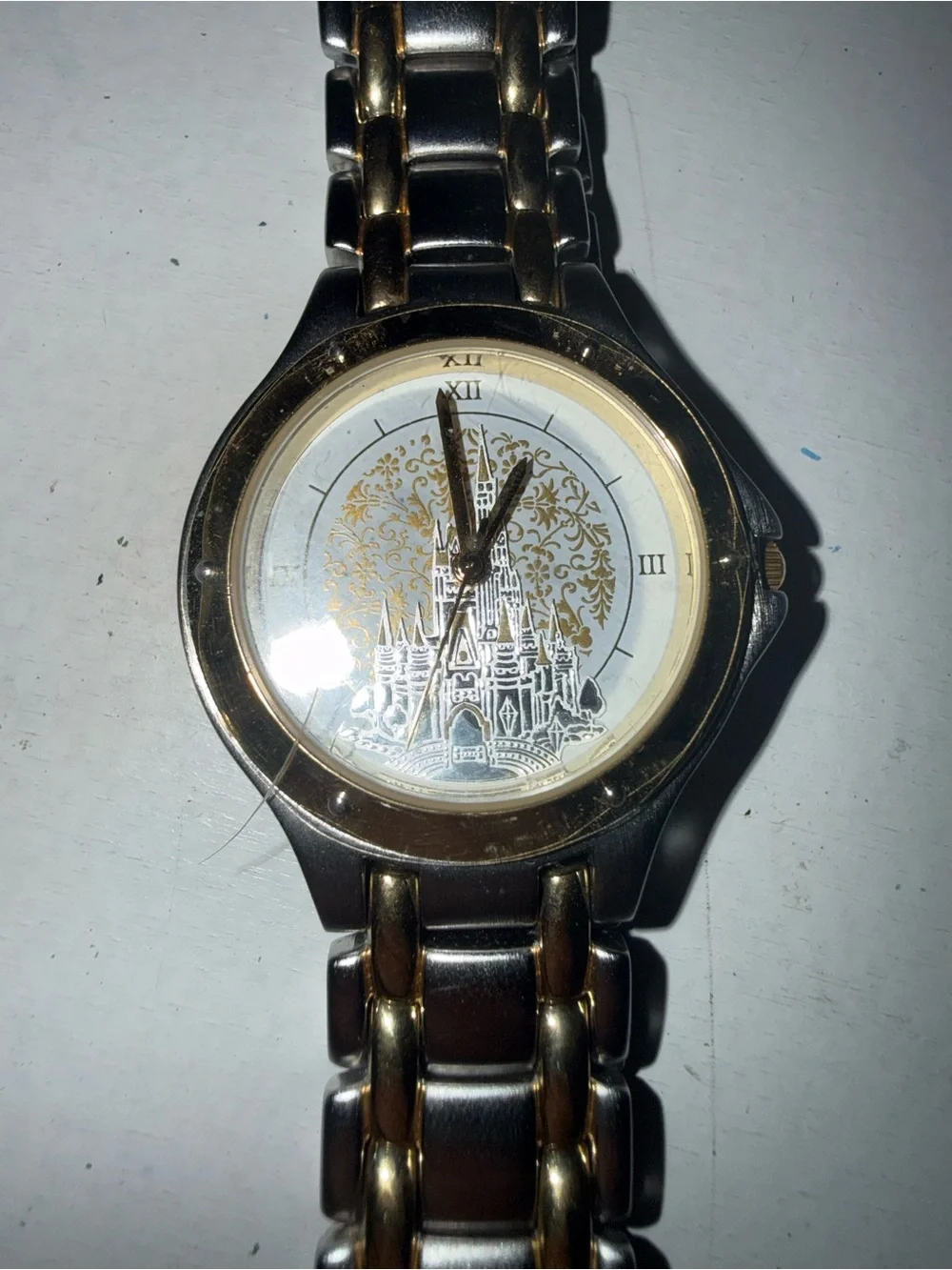 Disney Two-Tone Gold and Silver Men’s Watch with Castle Dial